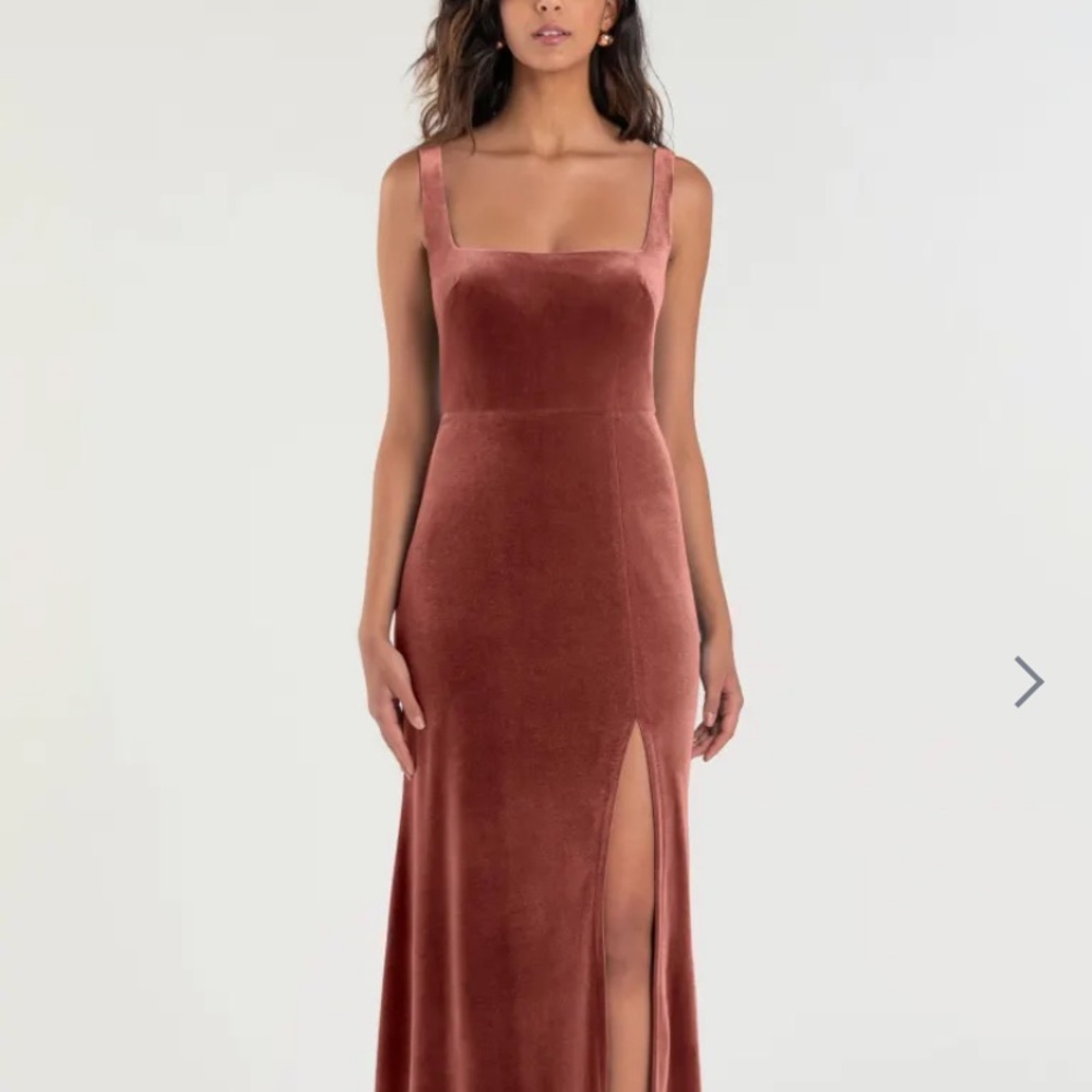 Jenny Yoo Velvet Plum Colored Long Dress - Square Neck And Slit